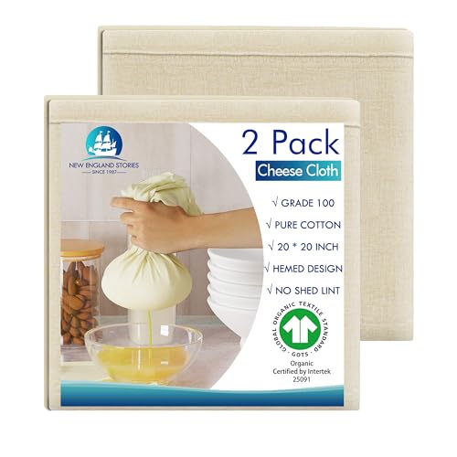 Wiederverwendbares Seihtuch, Güteklasse 100, 50,8 x 50,8 cm, gesäumtes Käsetuch zum Abseihen von Handwerk, 100 % Baumwolle, ungebleichtes Stoffsieb zum Kochen, Backen, Entsaften, Käseherstellung, 2 Wiederverwendbares Seihtuch, Güteklasse 100, 50,8 x 50,8 cm, gesäumtes Käsetuch zum Abseihen von Handwerk, 100 % Baumwolle, ungebleichtes Stoffsieb zum Kochen, Backen, Entsaften, Käseherstellung, 2 von New England Stories