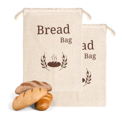 Extra große New Living Brottasche aus 100% Bio-Leinen-Baumwolle | 44 x 35 cm | 2 x wiederverwendbare Brotbeutel | Lebensmittelaufbewahrungsbeutel | Brotbeutel | Öko-Brottasche von New Living