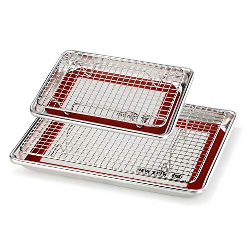 New Star Foodservice 1028768 Commercial-Grade Bun Pan/Baking Sheet, Baking Mat, Cooling Rack Combo, 1/8 and 1/4 Sizes Each von New Star Foodservice