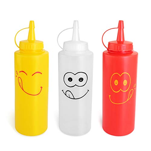 New Star Foodservice 28560 Smile Face Squeeze Bottle Set, 12 oz, gelb transparent und rot von New Star Foodservice