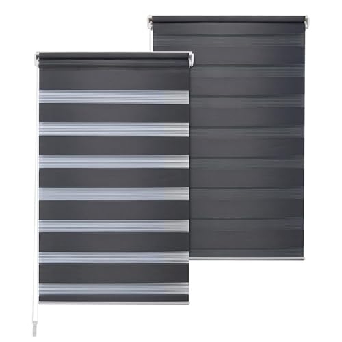 Doppelrollo DuoRollo Klemmfix ohne Bohren Seitenzug Fenster Rollo anthrazit B 105cm (101cm Stoffbreite) x H 150 cm von New Storage 11