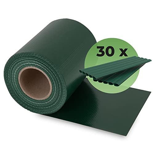 New Storage 11 PVC Sichtschutzstreifen für Doppelstabmatten Blickdicht | Doppelstabmattenzaun Sichtschutz | 30 Befestigungsclips | 35m x 19 cm | Zaunfolie Windschutz (Grün) von New Storage 11