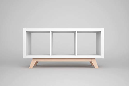 Kallax Regal Untergestell, Holzgestell aus echter massiver Buche, für Kallax-Breite: 3 Regalfächer, schräge Möbelfüße, Füsse f. Sideboard Lowboard skandinavisch von New Swedish Design