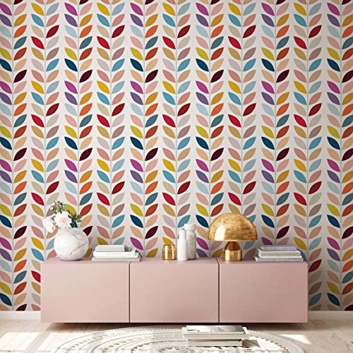 New Walls Bunte Tapete Blätter im 70er Jahre Retro Stil pastellfarben auffällige Vliestapete | 10,05 x 0,53 m von New Walls