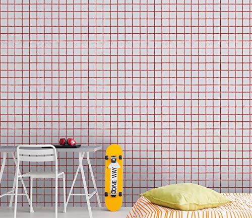 New Walls Karierte Tapeten Landhausstil Creme, Rot Kästchen Vliestapete | 10,05 x 0,53 m von New Walls