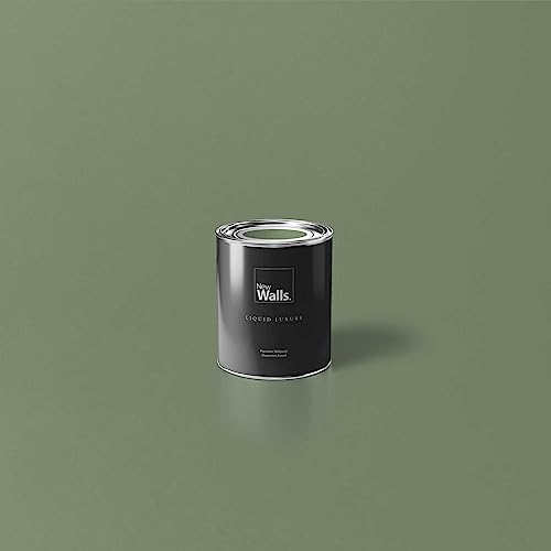 New Walls Premium Wandfarbe Grün, Khaki Liquid Luxury Dispersionsfarbe für Innenräume – 1 L von New Walls