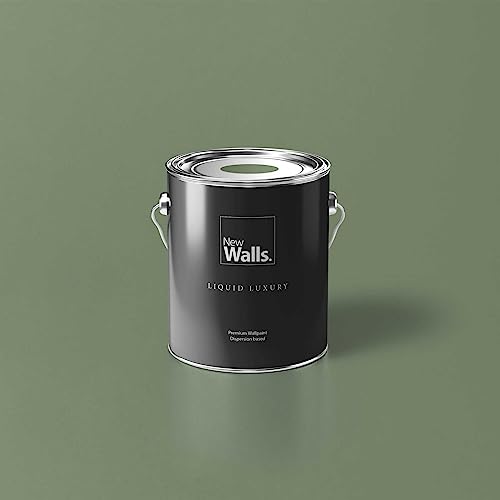 New Walls Premium Wandfarbe Grün, Khaki Liquid Luxury Dispersionsfarbe für Innenräume – 2,5 L von New Walls