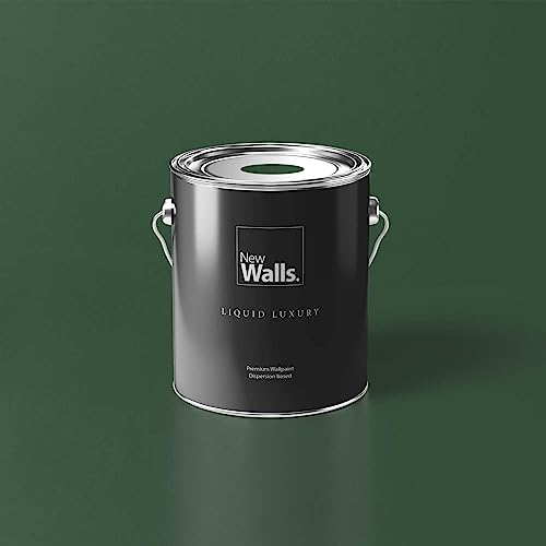 New Walls Premium Wandfarbe Grün, Moosgruen Liquid Luxury Dispersionsfarbe für Innenräume – 5 L von New Walls