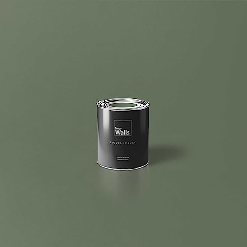New Walls Premium Wandfarbe Grün, Olivgruen Liquid Luxury Dispersionsfarbe für Innenräume – 1 L von New Walls