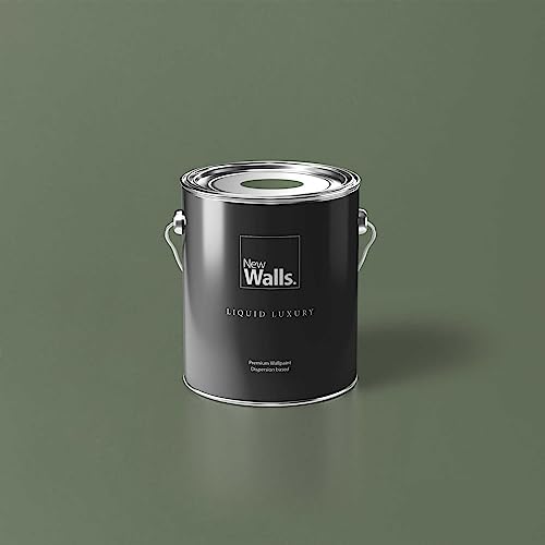 New Walls Premium Wandfarbe Grün, Olivgruen Liquid Luxury Dispersionsfarbe für Innenräume – 2,5 L von New Walls