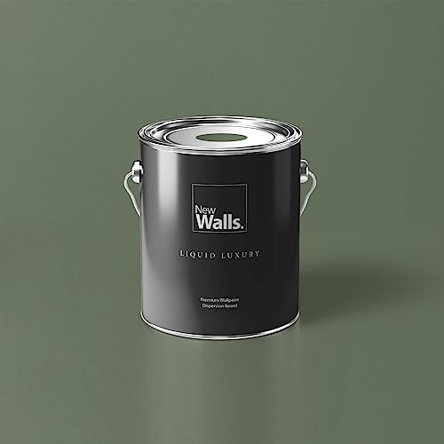 New Walls Premium Wandfarbe Grün, Olivgruen Liquid Luxury Dispersionsfarbe für Innenräume – 5 L von New Walls