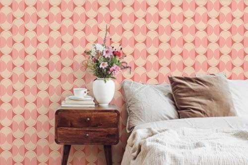 New Walls Retro Tapete 70er Stil Vliestapete geometrisches Kreismuster Rot, Rosa, Beige | 10,05 x 0,53 m von New Walls