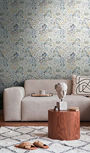 New Walls Tapete kleine Blumen & Blüten florale Vliestapete Schlafzimmer, Wohnzimmer blau creme leicht strukturiert – 10,05 x 0,53 m von New Walls