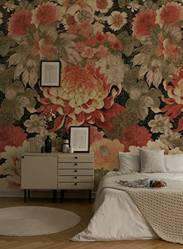 New Walls Vintage Blumentapete florale Blüten Vliestapete in Textiloptik beige rot – großes Muster 1,59 x 2,80 m von New Walls