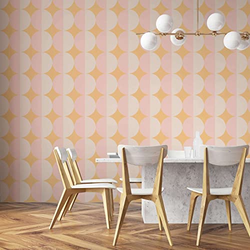 New Walls Vliestapete Wohnzimmer Retro rosa orange beige Vintage Tapete 70er Jahre Stil – 10,05 x 0,53 m von New Walls