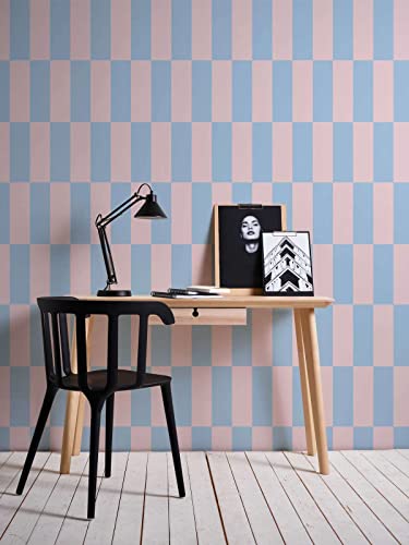 New Walls Vliestapete halbe Streifen Rosa Blau Vliestapete grafisches Muster leicht strukturiert & matt | 10,05 x 0,53 m von New Walls