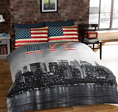 New York King Size Bettbezug und 2 Kissenbezüge Bett-Set Bettwäsche Betten NYC von Rapport Home