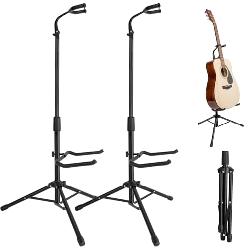 New bee Gitarrenständer Klappbarer Höhe Verstellbar 80-93CM Guitar Stand mit Hals-Halterung Gitarrenhalter für E-Gitarre, Akustikgitarre, Bass, Laute, Ukulele (2 Stück) von New bee