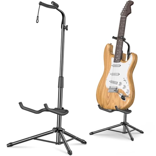 New bee Gitarrenständer Klappbarer Höhe Verstellbar 80-93CM Guitar Stand mit Hals-Halterung für E-Gitarre, Akustikgitarre, Bass, Laute, Ukulele (1 Pcs) von New bee