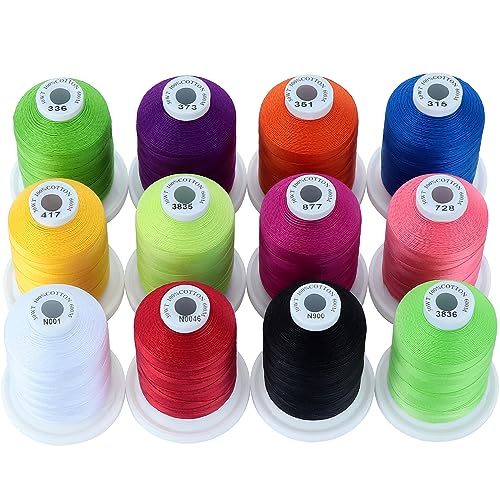 New brothread 12 Leuchtende Farben Mehrzweck 100% Mercerisierte Baumwollfaden 30WT (50S/3) 600M zum Quilten, Nähen und Sticken von New brothread