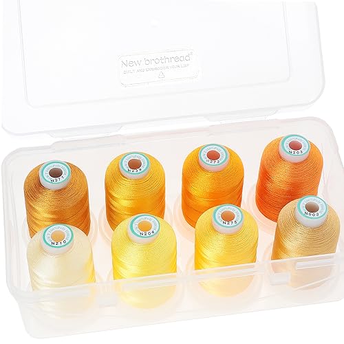 New brothread - 18 Optionen - 8 Schnappen Spulen von 1000m jeder Polyester Maschine Stickgarn mit Klarer Kunststoff Aufbewahrungsbox für Stickerei & Quilten - Different Yellow von New brothread