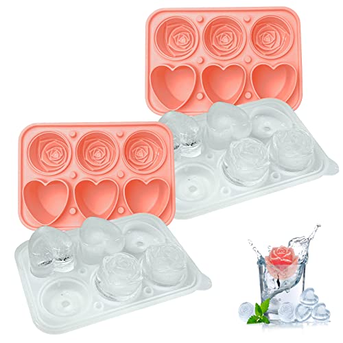 2x Silikon Eiswürfelform mit Deckel, BPA-frei, Rosa Herzen, ideale Größe von 5cm, perfekt für Whisky, Bier, Cocktails und Getränke, Eiskugelform, auslaufsicherer & vielseitiger Eiswürfelbehälter von NewBinn