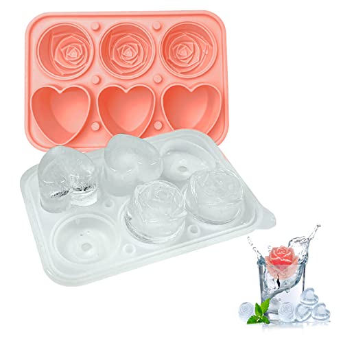 Eiswürfelform Silikon mit Deckel Rose und Herzen, BPA Frei Eiskugelform für Whisky Cocktails Bier Gekühlte Getränke ice Cube Tray, Auslaufsicher 5cm Groß Eiswürfelbehälter von NewBinn