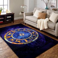 Astrologie Teppich, Sternzeichen Horoskop Design Runder Deko Sonne Mond Stern Geschenk Tarot Teppich von NewCarpetWorld