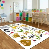 Jungle Tiere Teppich, Kinderteppich, Kinderzimmerteppich, Maschinenwaschbar von NewCarpetWorld