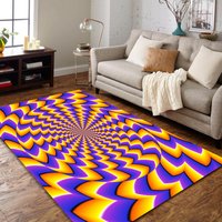 Kugelteppich, 3D Vortex-Teppich, Gelber Und Marineblauer Teppich, Wohnzimmerteppich, Schwarzer Hintergrund von NewCarpetWorld