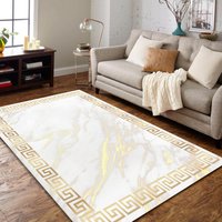 Marmor Teppich, Gold Innenteppich, Wohndekor Salon Waschbar, Bodenteppich, Schlafzimmer Teppich Weiß von NewCarpetWorld