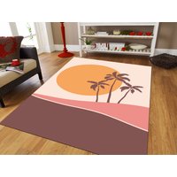 Retro Sonnenuntergang Teppich, Sonnen - Und Strandmatte, Wohnkultur Kinderzimmer Matte, Runde Badematte, Kreis Küche Bodenmatte von NewCarpetWorld