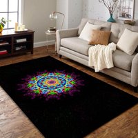 Schwarzer Mandala Design Teppich, Mandala Teppich, Mandalas Muster, Geschenk Teppich von NewCarpetWorld