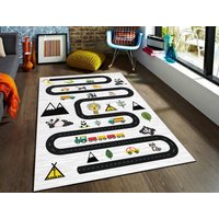 Zug Track Gemusterter Kinderspielteppich, Antiallergisch, Maschinenwaschbar, Rutschfester Teppich, Weicher Kinderzimmerteppich, Zug - Und Heimteppich von NewCarpetWorld