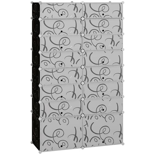 HOMCOM DIY Schuhschrank Modulares Schuhregal Garderobe, 16 Fächer, PP, Schwarz + Weiß, 95 x 37 x 160 cm von NewCosmos
