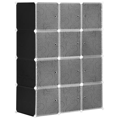 HOMCOM Kleiderschrank DIY Garderobe Regalsystem Steckregal, Würfel Garderobenschrank mit Kleiderstange, PP, Schwarz + Weiß von NewCosmos