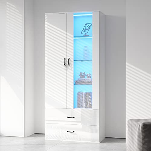 NewCosmos 16 Farben LED-beleuchtete Vitrine | 2 Türen mit transparenten Scheiben | Freistehende Weiße LED-Vitrine für Wohnzimmer NewCosmos 16 Farben LED-beleuchtete Vitrine | 2 Türen mit transparenten Scheiben | Freistehende Weiße LED-Vitrine für Wohnzimmer von NewCosmos