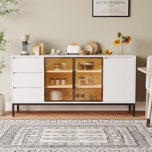NewCosmos Buffet Cabinet with Storage, Kitchen Side Panel Storage Room with Doors and 3 Drawers, Pantry Cabinet Display Rack, Console, Dining Table Manager Furniture, Living Room Dining Room White NewCosmos Buffet Cabinet with Storage, Kitchen Side Panel Storage Room with Doors and 3 Drawers, Pantry Cabinet Display Rack, Console, Dining Table Manager Furniture, Living Room Dining Room White von NewCosmos