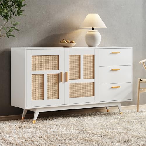 NewCosmos Moderner dekorativer weißer Rattan Schrank Multifunktionaler Aufbewahrungsschrank 2 Rattan Türen 3 Schubladen Buffet Golddekoration 160 * 40 * 87cm NewCosmos Moderner dekorativer weißer Rattan Schrank Multifunktionaler Aufbewahrungsschrank 2 Rattan Türen 3 Schubladen Buffet Golddekoration 160 * 40 * 87cm von NewCosmos