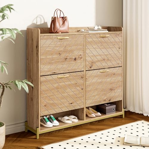NewCosmos Modernes Schuhregal in Holzoptik – 4-türiger Schuhschrank – Platzsparender Schuhschrank für Eingangsbereich, Flur oder Flur – Robust und stilvoll von NewCosmos