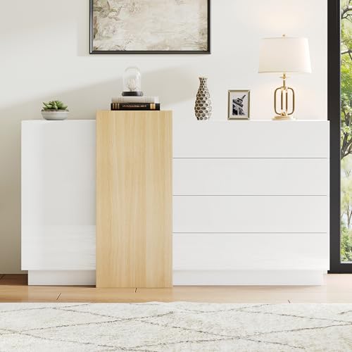 NewCosmos Weißes Hochglanz-Sideboard, Moderner Esszimmerschrank mit Stauraum, Minimalistischer holzfarbener moderner Aufbewahrungsschrank von NewCosmos