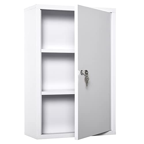 NewCosmos kleankin Erste-Hilfe-Schrank Medizinschrank 3 Fächer abschließbar Stahl Weiß 40x18x60cm von NewCosmos