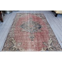 3'6 "x 6'2" Ft Vintage Bereich Teppich, Handgewebte Distressed Red Area Low Piled Rot - Blau Oushak Teppich von NewDawnStore