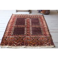 4'6 "x 4'6" Antike Yomud Turkmenen Ensi Teppich, Vintage Turkoman Cross Design Teppich von NewDawnStore