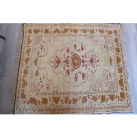 Kleiner Beige Teppich, Ethnobeige Vintage Oushak 100 X cm, Handgewebter Boho Teppich/B-1221 von NewDawnStore