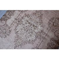 Vintage Powder Rosa Oushak Teppich, Handgewebter Wollteppich, Ethno Boho Wollteppich von NewDawnStore