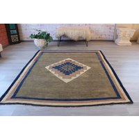 Vintage Teppich, Ethno Beige Gabbe Boho 5'2"x6' Füße, Beige-Blauer Teppich/B-1230 von NewDawnStore