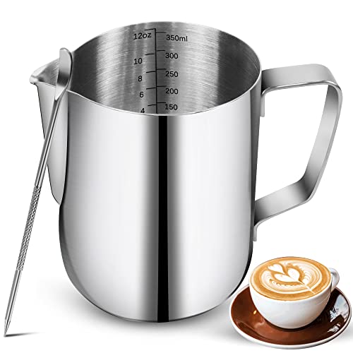 Milchaufschäumkrüge, 340 ml, Edelstahl-Espresso-Dampfkrüge mit Dekorationsstift, Kaffee, Milchaufschäumer, Tasse mit Skala, Cappuccino, Latte, Art, Barista, Dampfkrüge, Milchaufschäumer Tasse Milchaufschäumkrüge, 340 ml, Edelstahl-Espresso-Dampfkrüge mit Dekorationsstift, Kaffee, Milchaufschäumer, Tasse mit Skala, Cappuccino, Latte, Art, Barista, Dampfkrüge, Milchaufschäumer Tasse von NewGF
