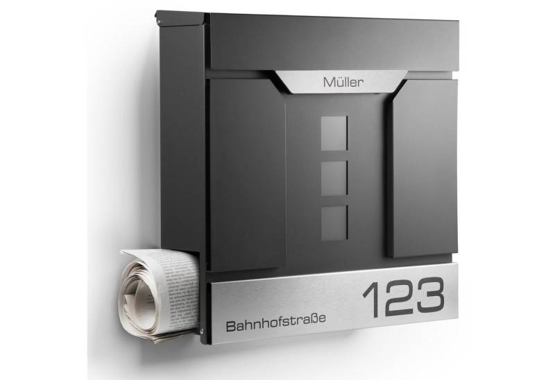 NewHabitat Briefkasten Moderner Wandbriefkasten Personalisierbar Anthrazit RAL7016 (Komplettset, Modell: Madrid), Rostfrei von NewHabitat