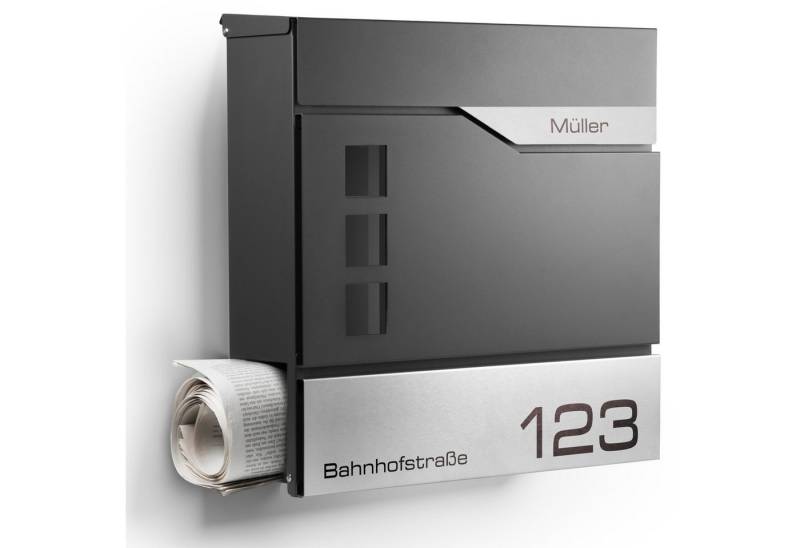 NewHabitat Briefkasten Moderner Wandbriefkasten Personalisierbar Anthrazit RAL7016 (Komplettset, Modell: Oslo), Rostfrei von NewHabitat